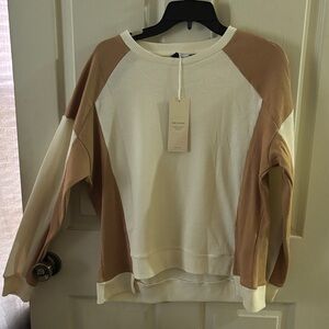 Women's Cream and Tan Colorblock Top